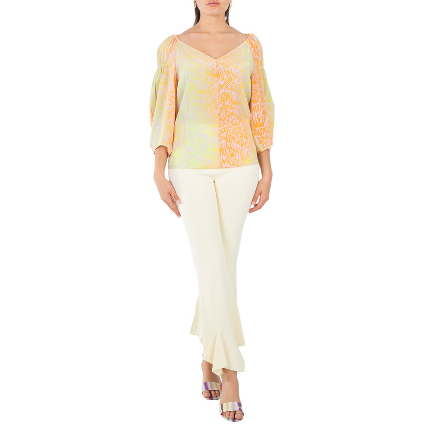 Stella McCartney Ladies Yellow High Waist Flared Ruffled Pants - 4