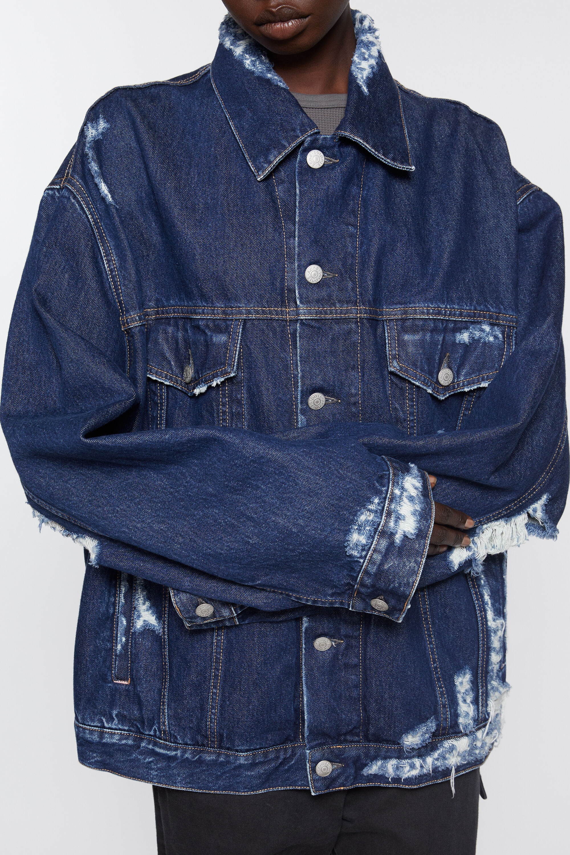 Distressed denim jacket - Relaxed fit - Mid blue - 6