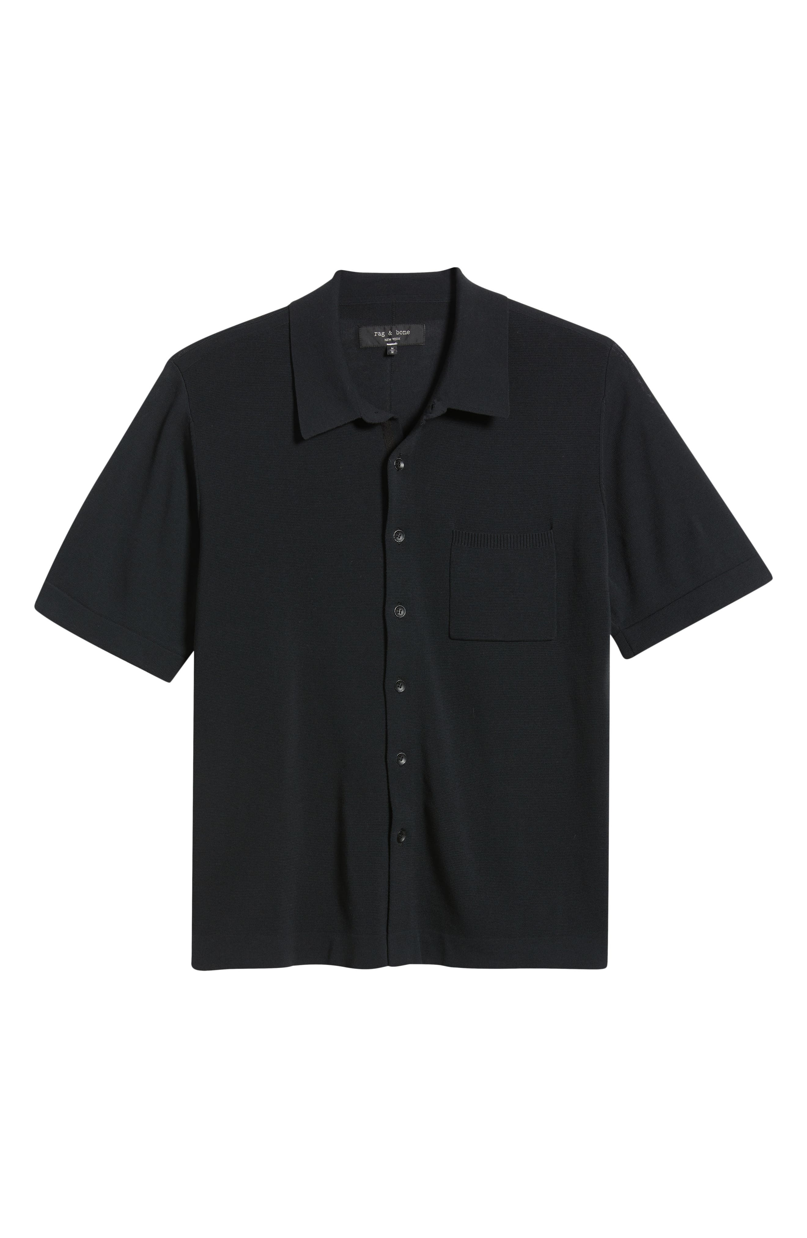rag & bone Dalton Short Sleeve Knit Cotton Blend Button-Up Shirt in Black at Nordstrom - 6