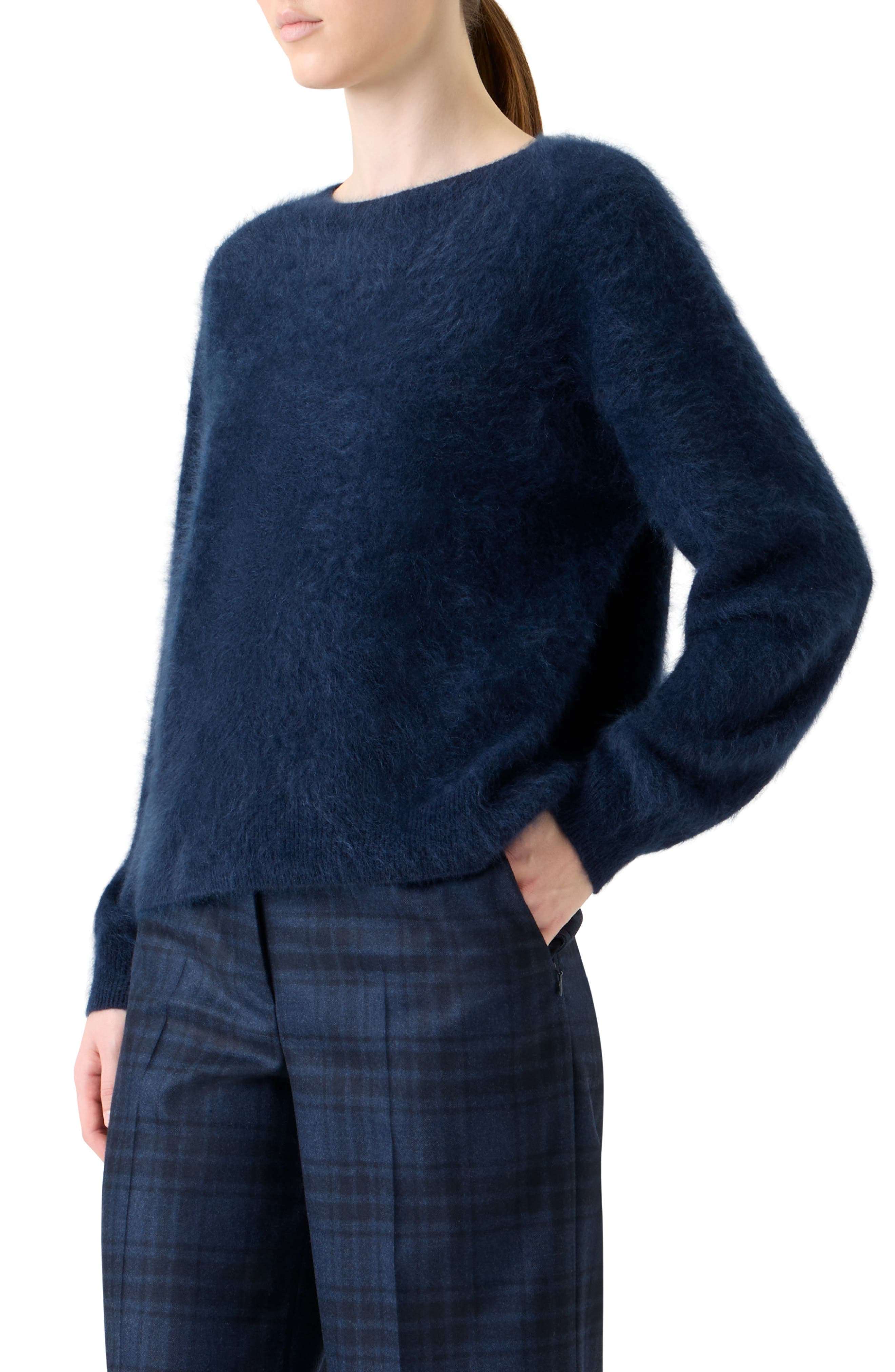 Akris Brushed Cashmere Crewneck Sweater in Navy at Nordstrom - 3