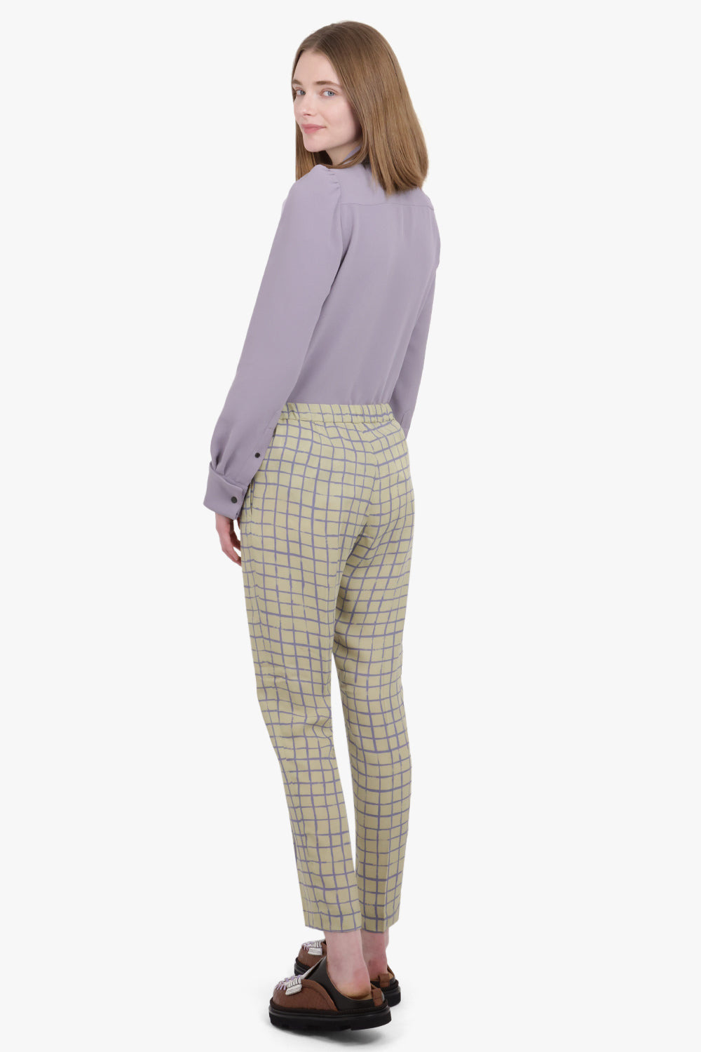 PALMIRA CHECK PRINT TAPERED PANT | BEIGE/LILAC - 3
