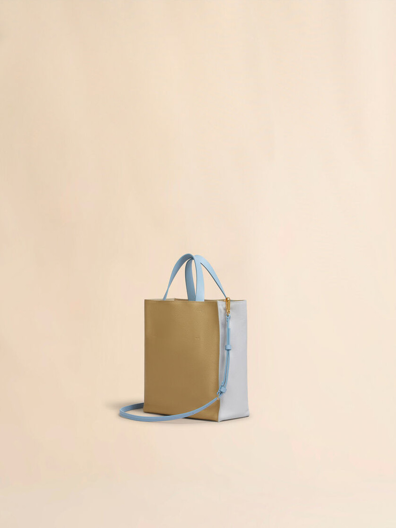 Marni MUSEO SOFT MINI BAG IN GREY BEIGE AND BLUE LEATHER WITH MARNI MENDING outlook