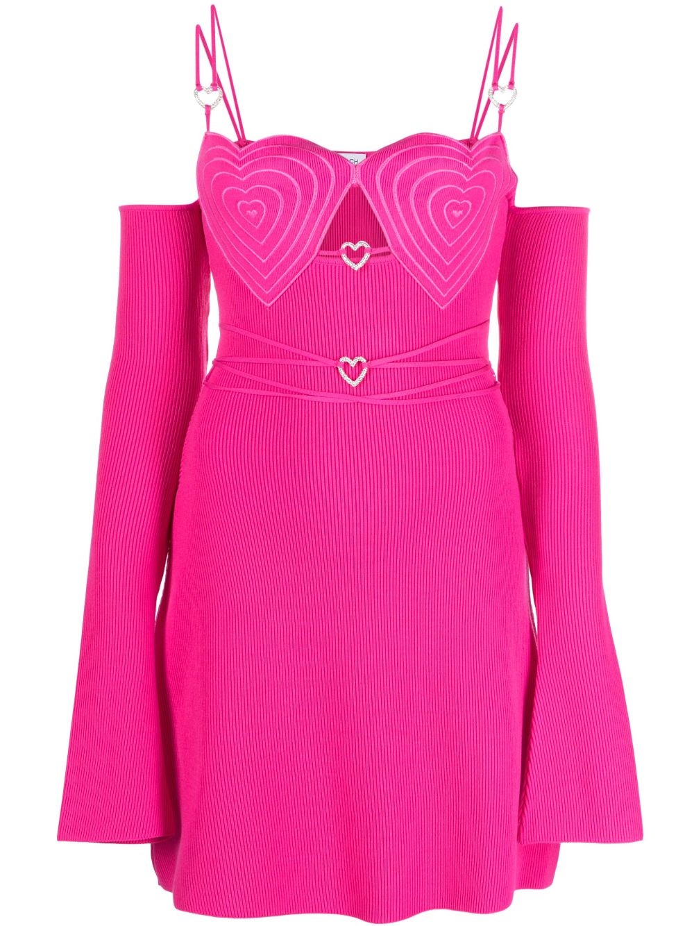 off-shoulder heart-detail mini dress - 1