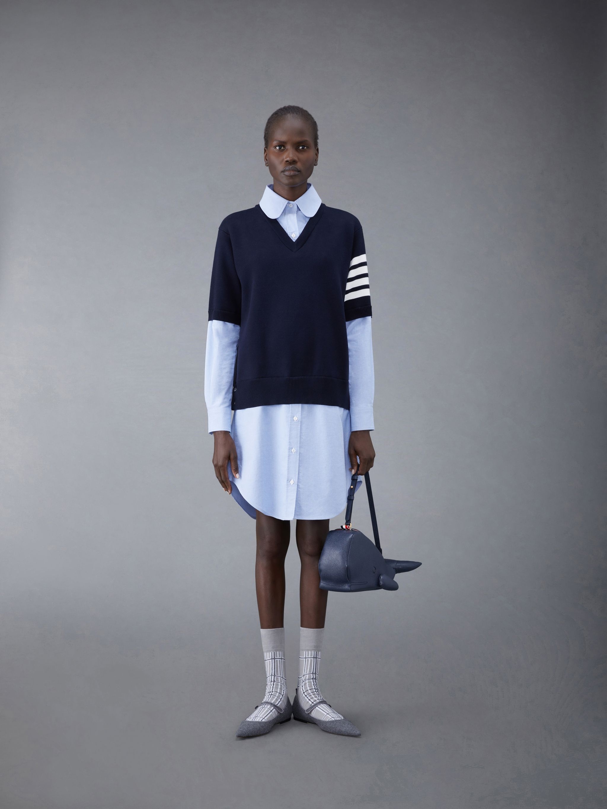 Cotton Milano and Oxford 4-Bar V-Neck Tee and Shirtdress Combo - 4