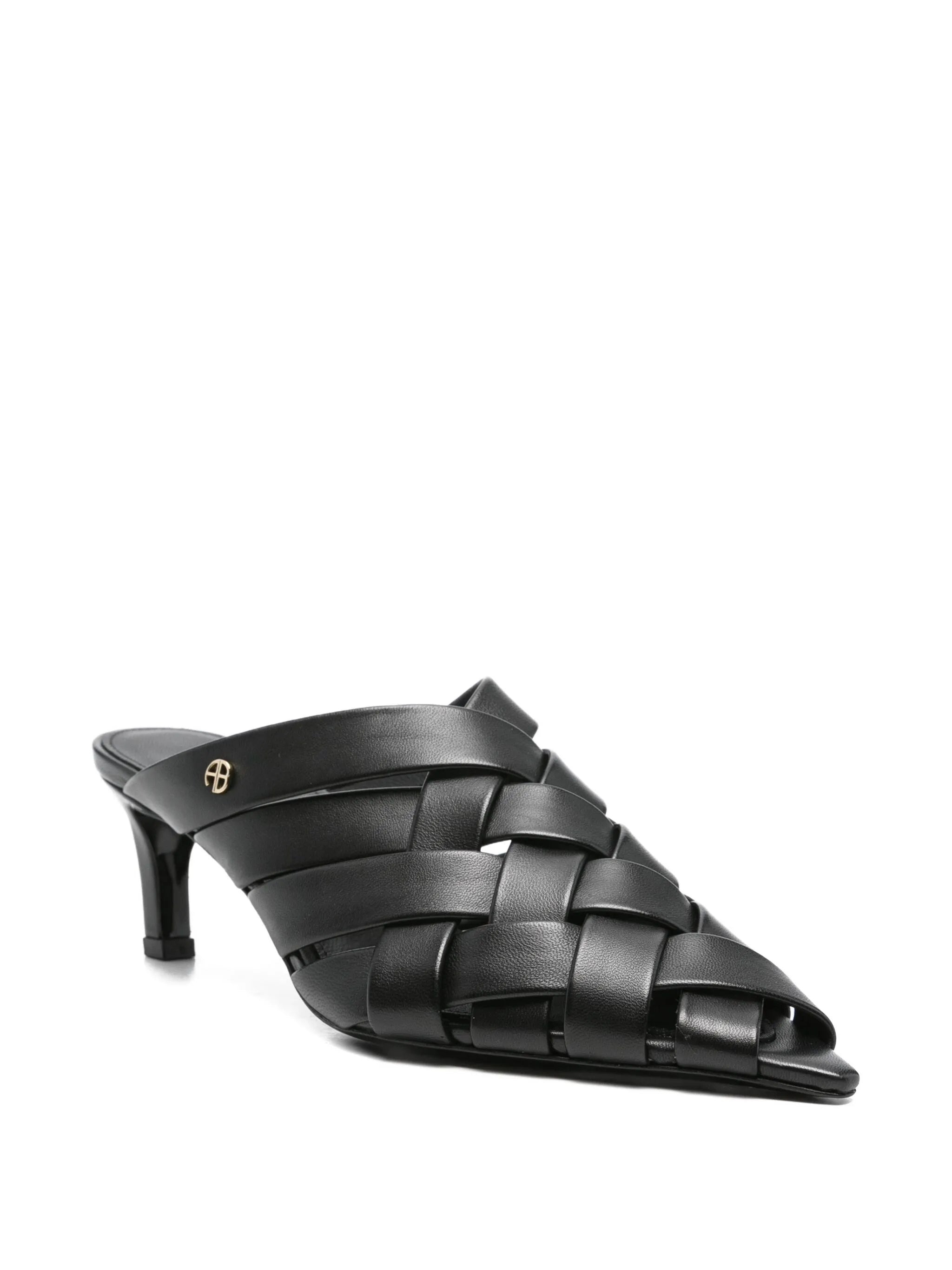 Anine Bing 55mm Eve Woven Leather Mules - 3