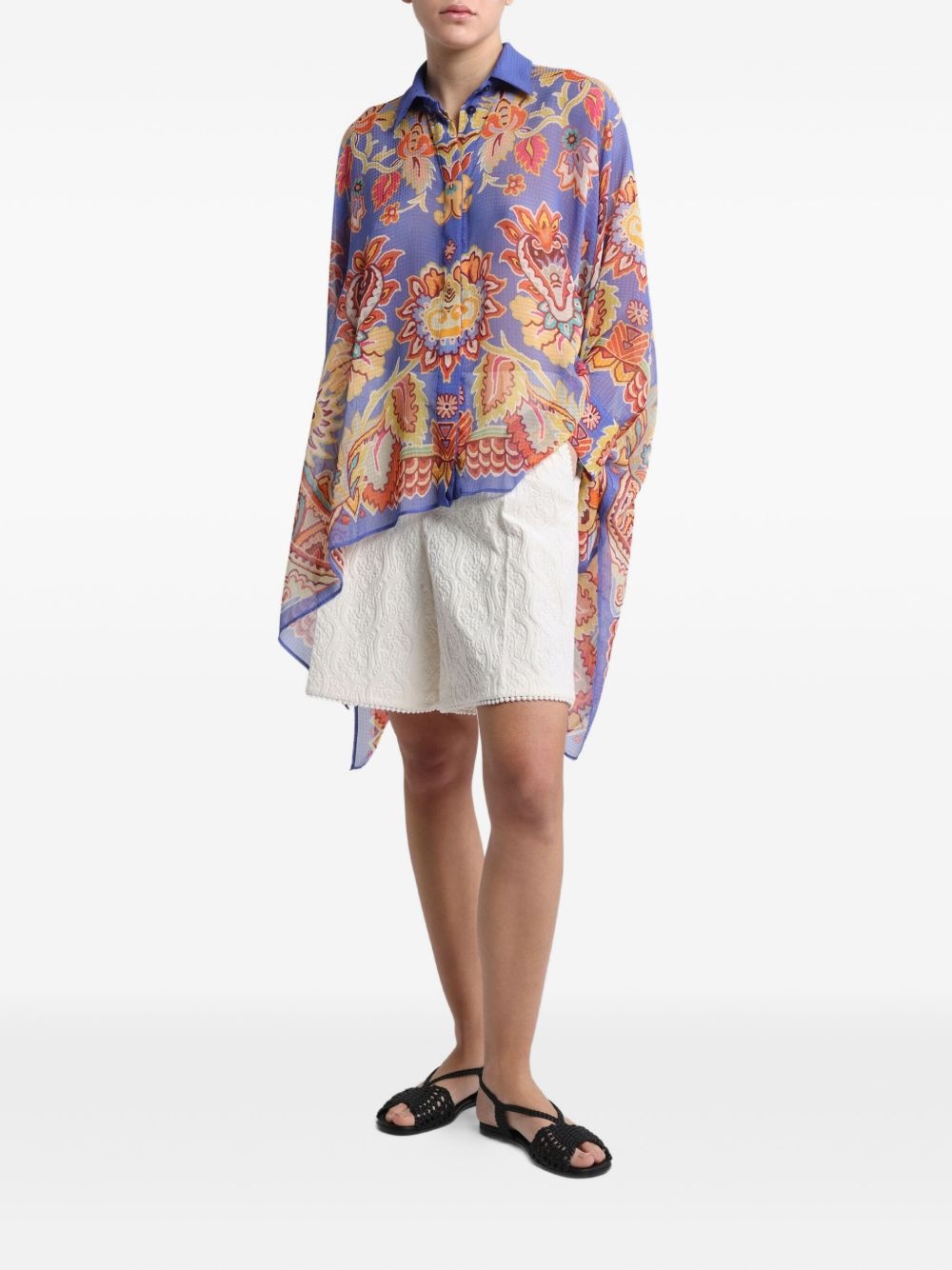 floral-print poncho shirt - 2