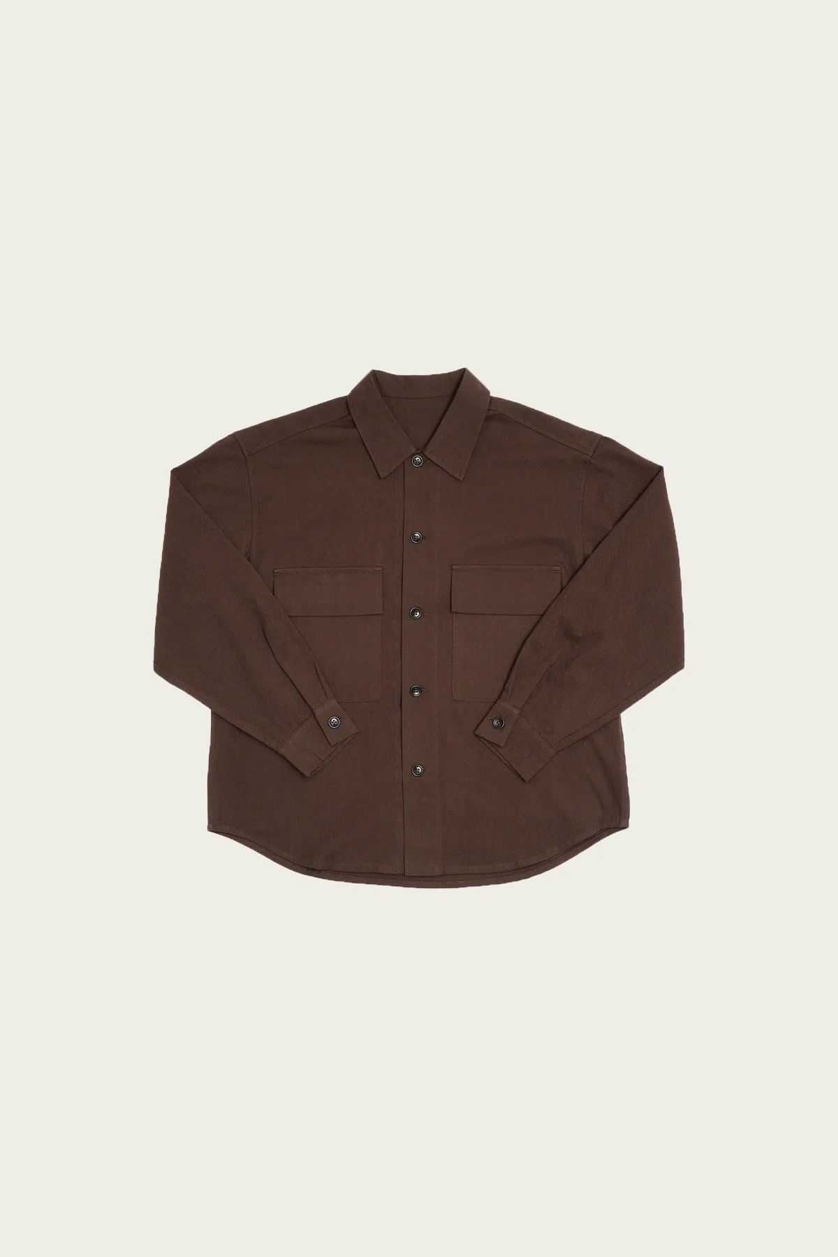 Double Pocket Overshirt - Dark Brown Cotton/Wool Twill - 1