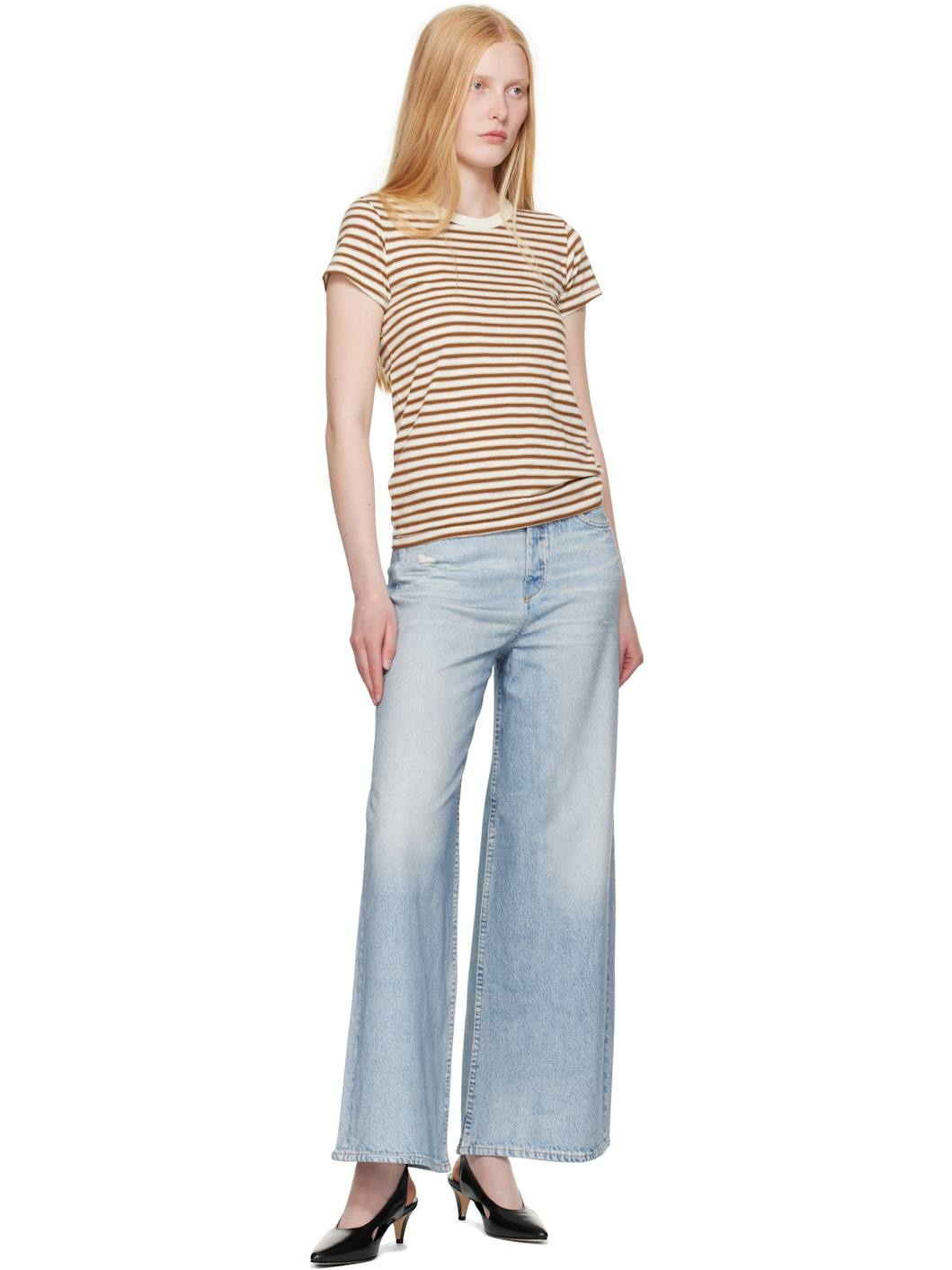 Beige & Brown 'The Slub Striped' T-shirt - 4