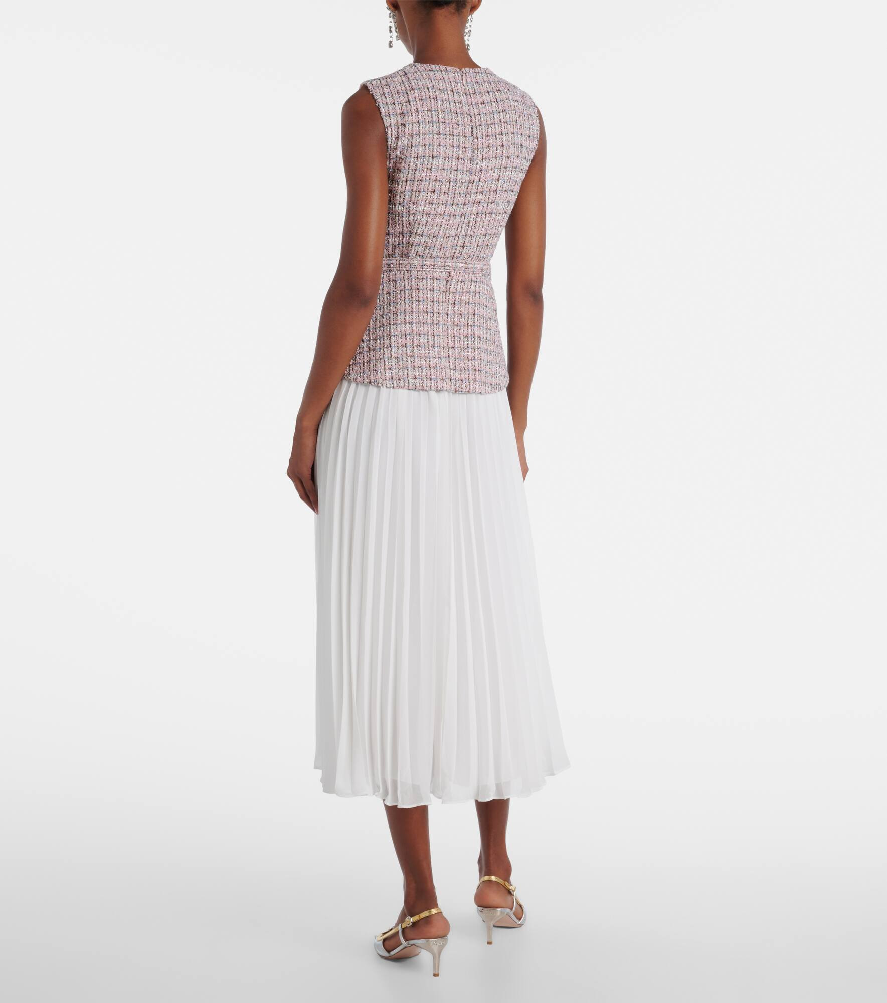 Bouclé and chiffon midi dress - 3