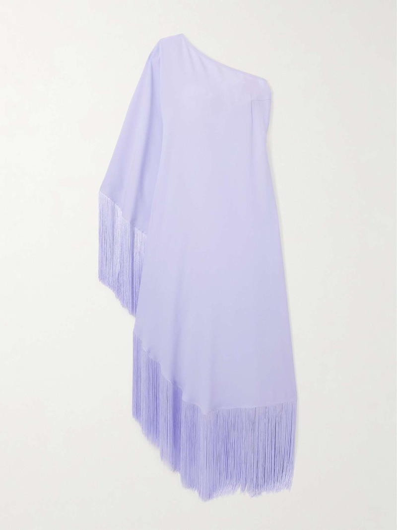 Spritz one-sleeve fringed crepe gown 1