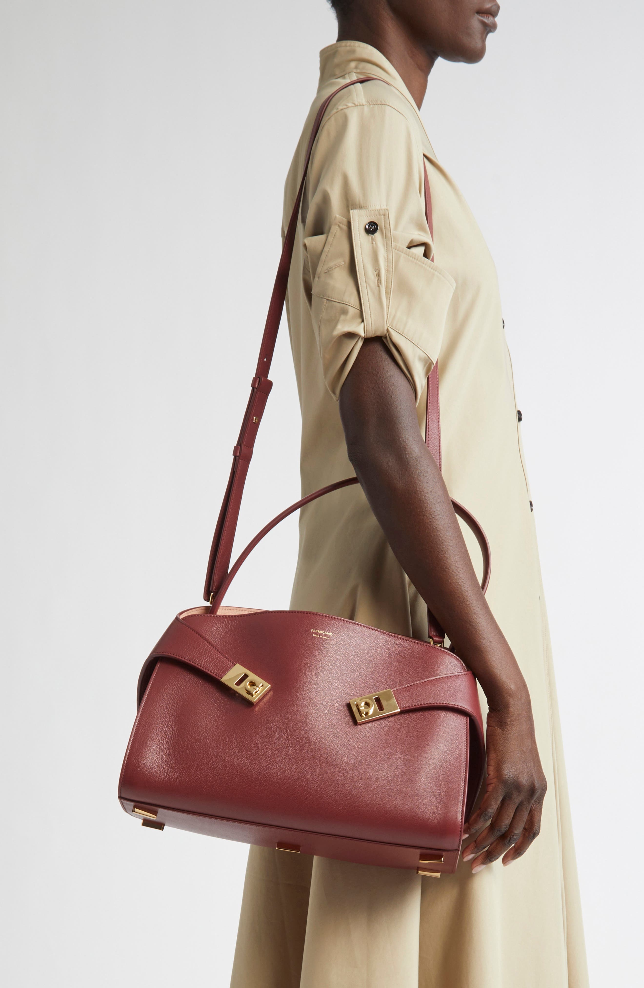 FERRAGAMO Small Hug Leather Shoulder Bag in College Red/Plaster at Nordstrom - 3