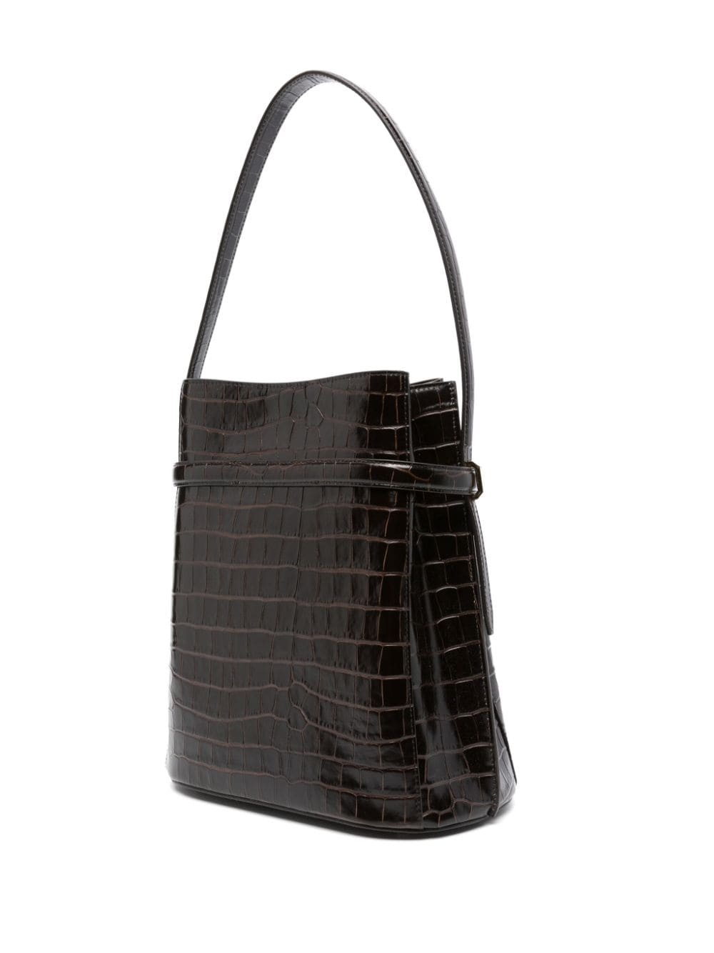 belted crocodile-embossed bucket bag - 2