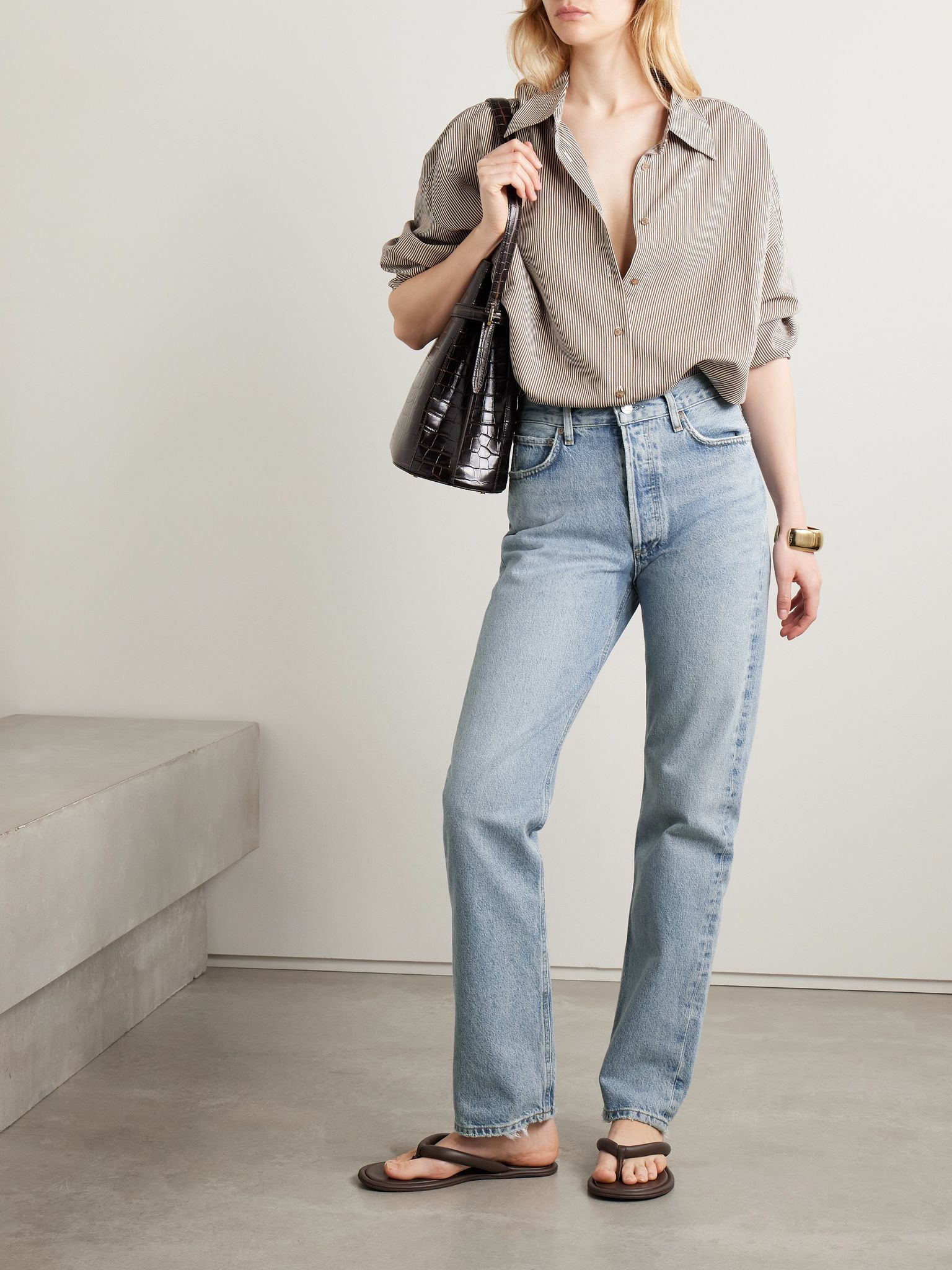90's Pinch Waist Long frayed high-rise straight-leg jeans Light denim - 2