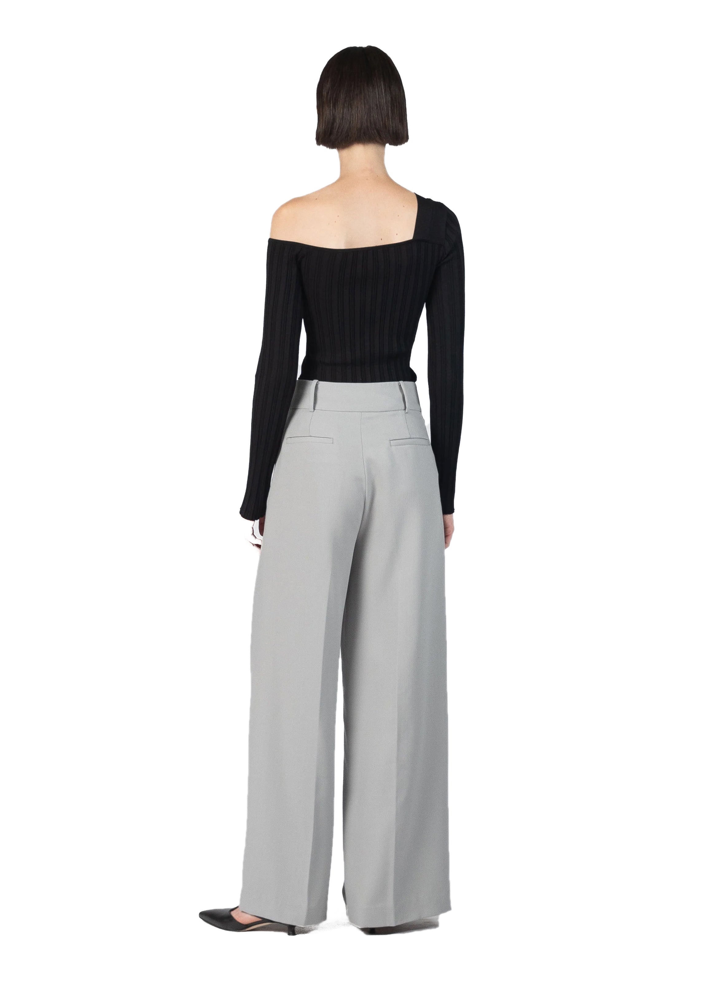 Wide Leg Tailored Trousers Grey - 4