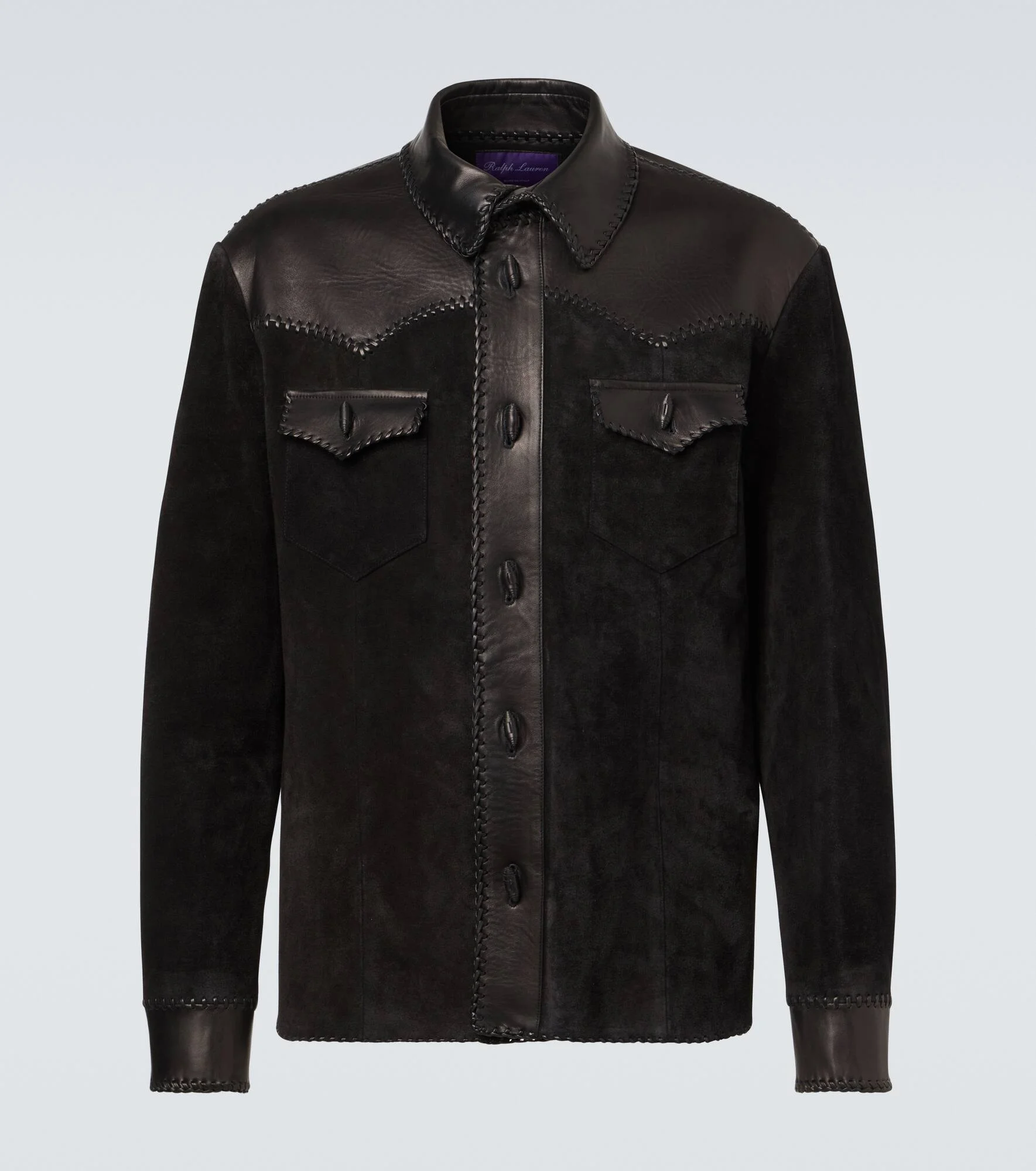 Leather-trimmed suede overshirt - 1