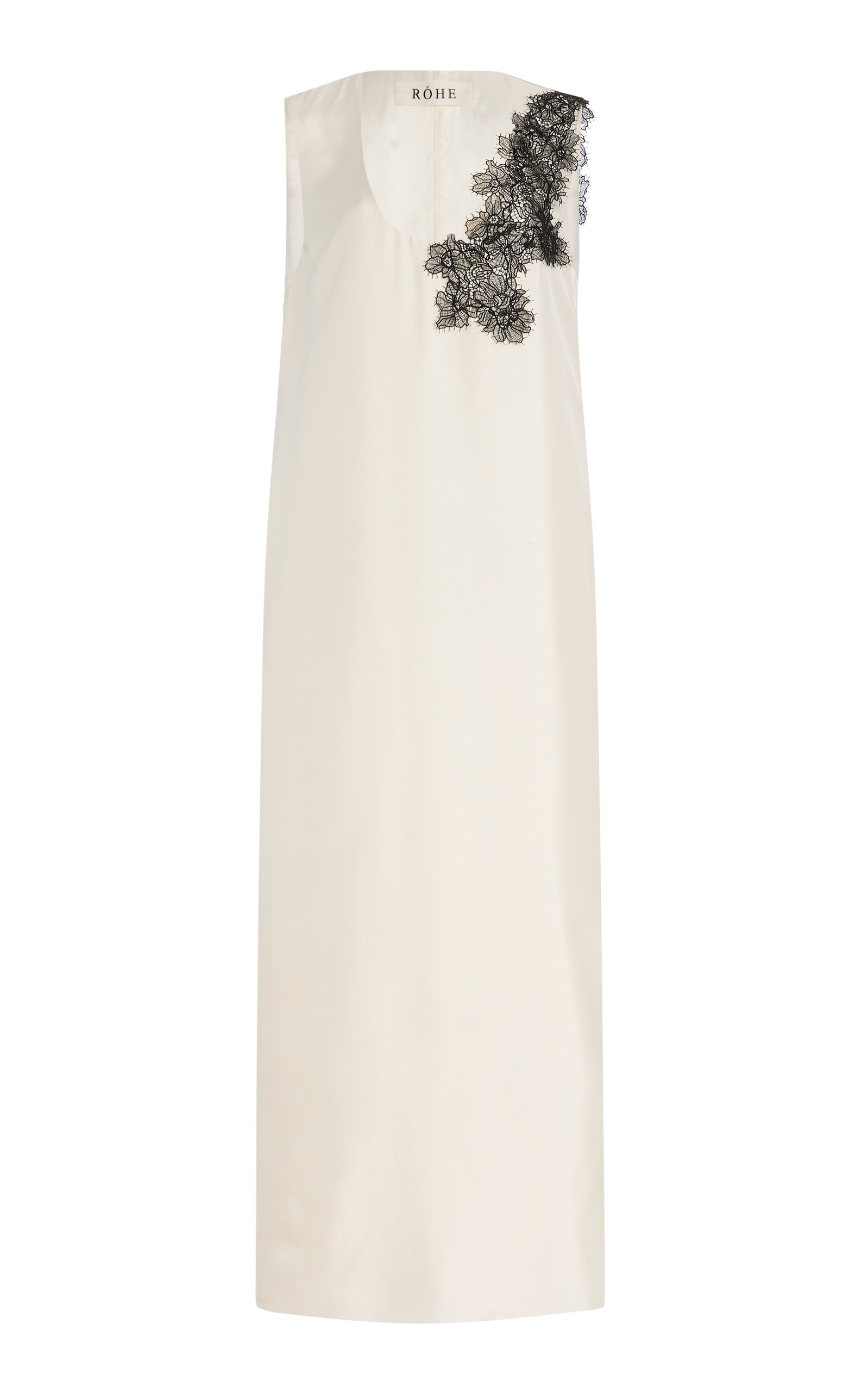 Scoop-neck silk lace dress ivory - 1