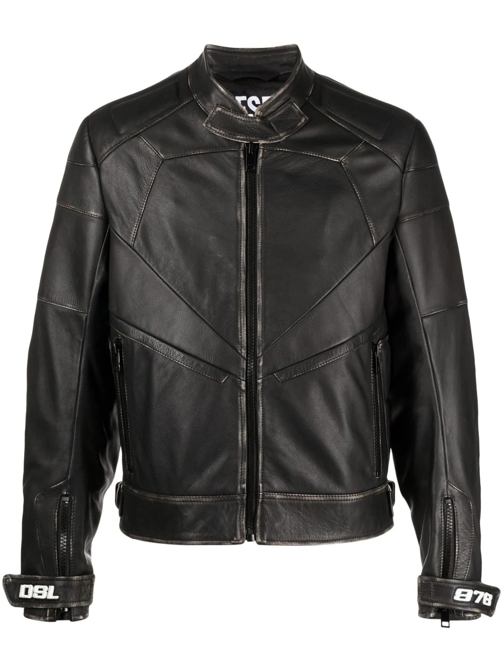 ribbed-panel biker jacket - 1