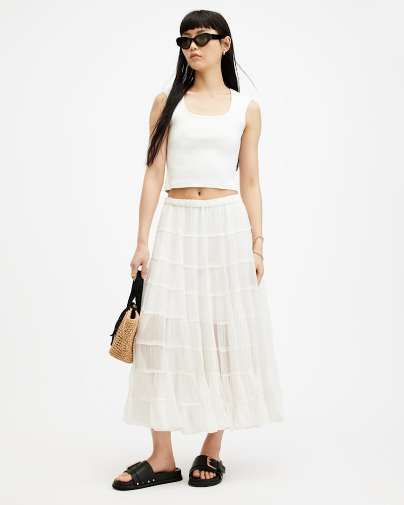 ALLSAINTS EVA ELASTICATED WAIST TIERED MAXI SKIRT outlook