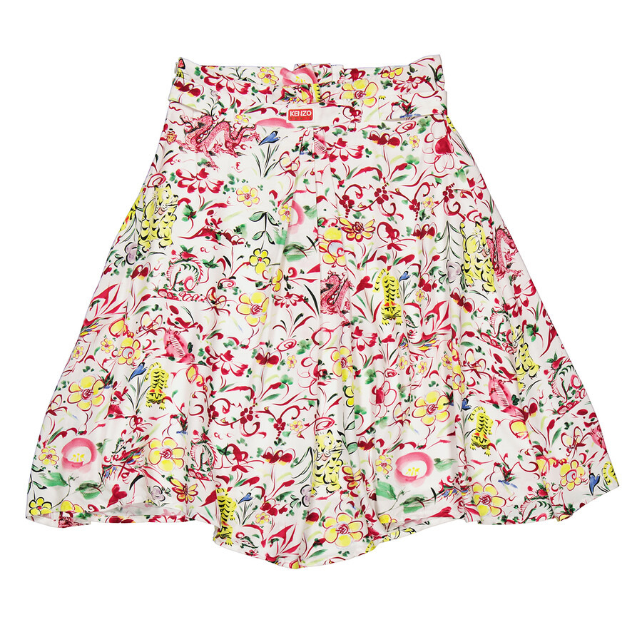 Kenzo Ladies Multicolor Floral Paint Print Asymmetric Gathered Skirt - 2