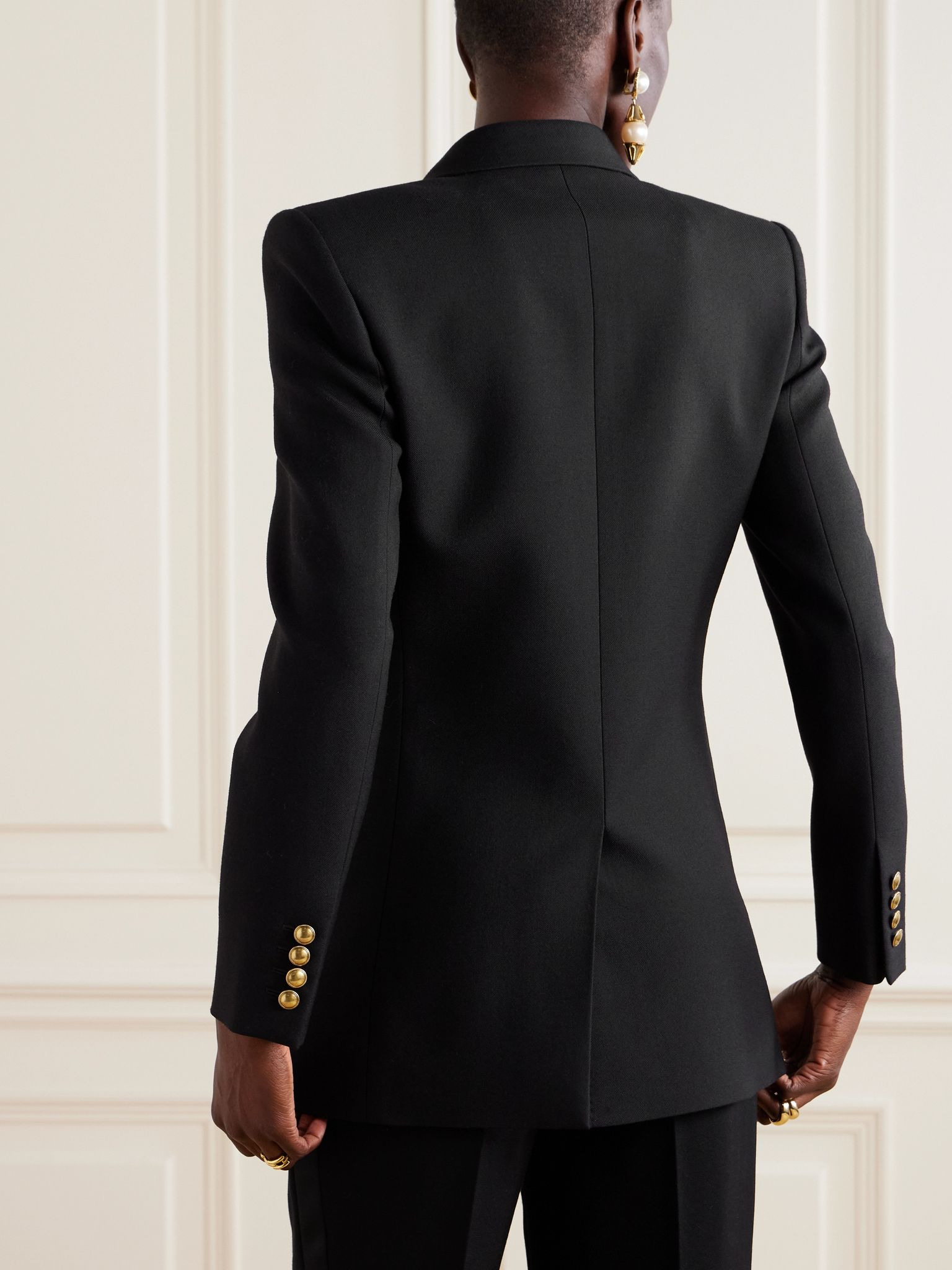 Double-breasted wool-gabardine blazer Black - 3