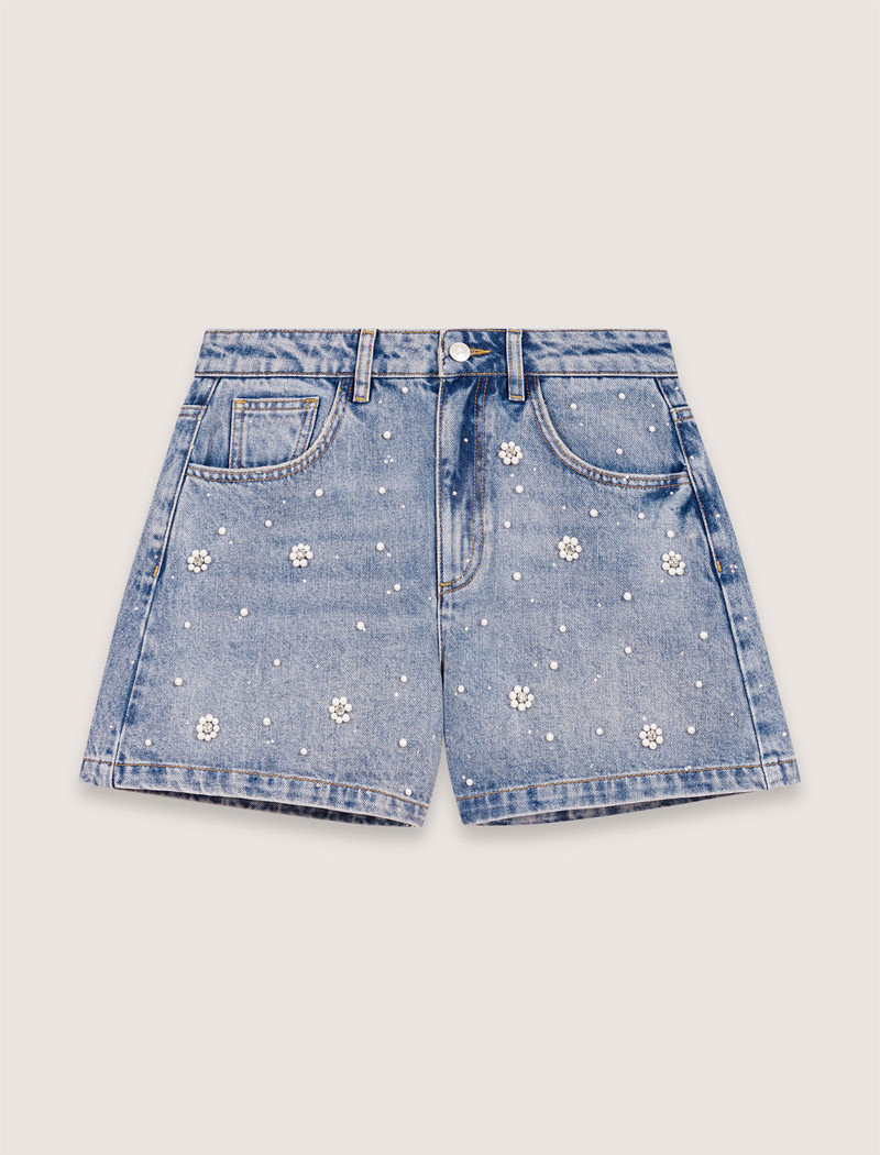 Denim shorts with embroidered beads 1