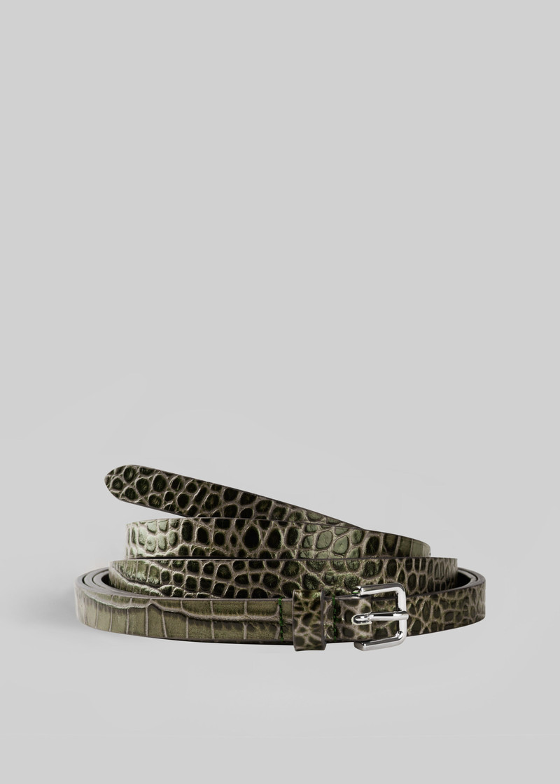 Eyam Croc-Effect Leather Belt - Olive 1