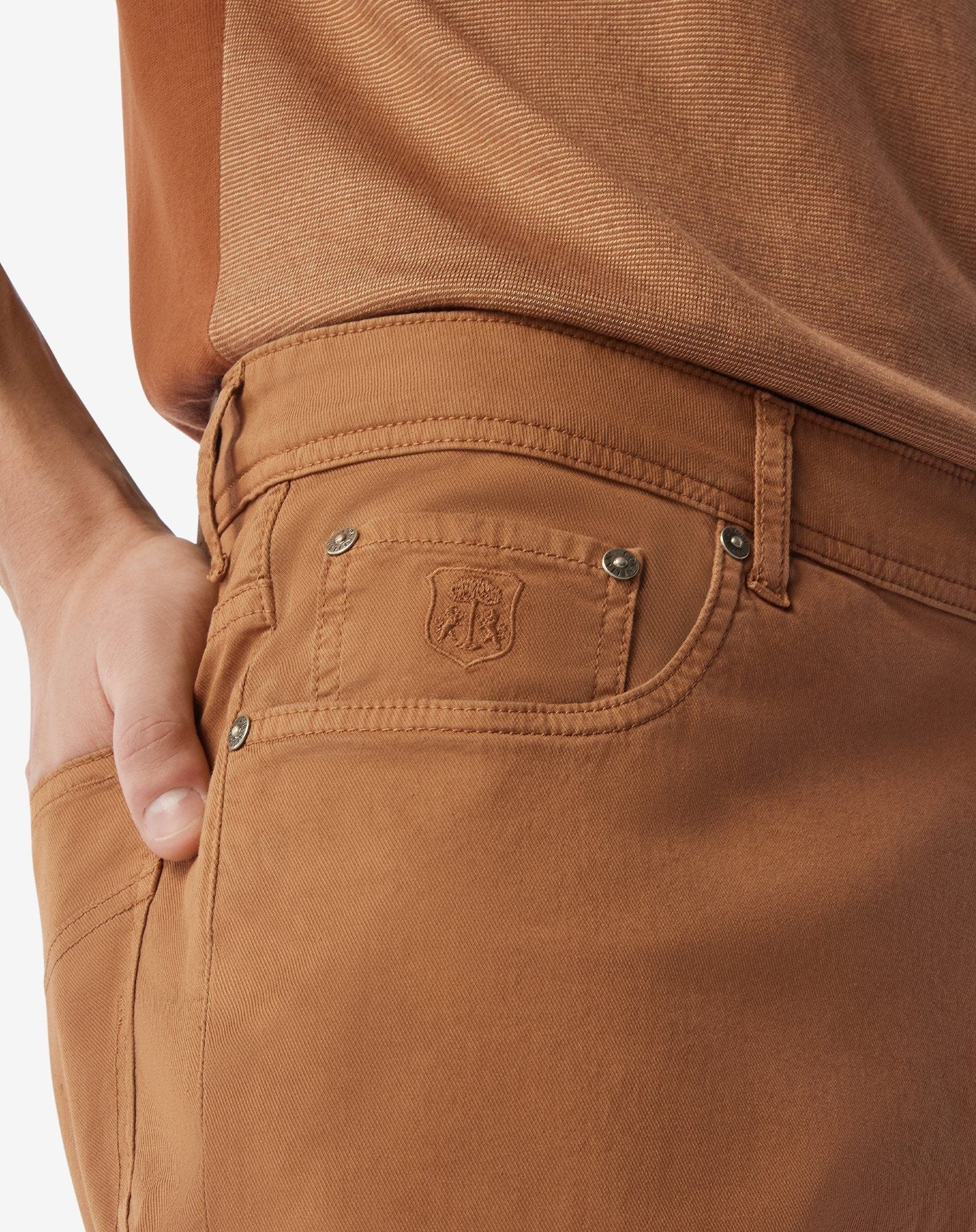 Light brown stretch cotton 5-pocket trousers - 4
