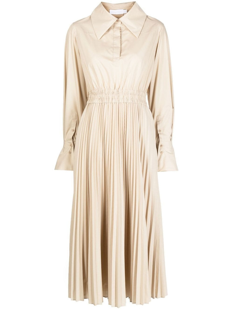 oversized-collar pleated shirt dress 1