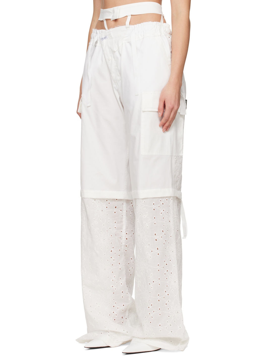 White Baggy Cargo Pants - 4