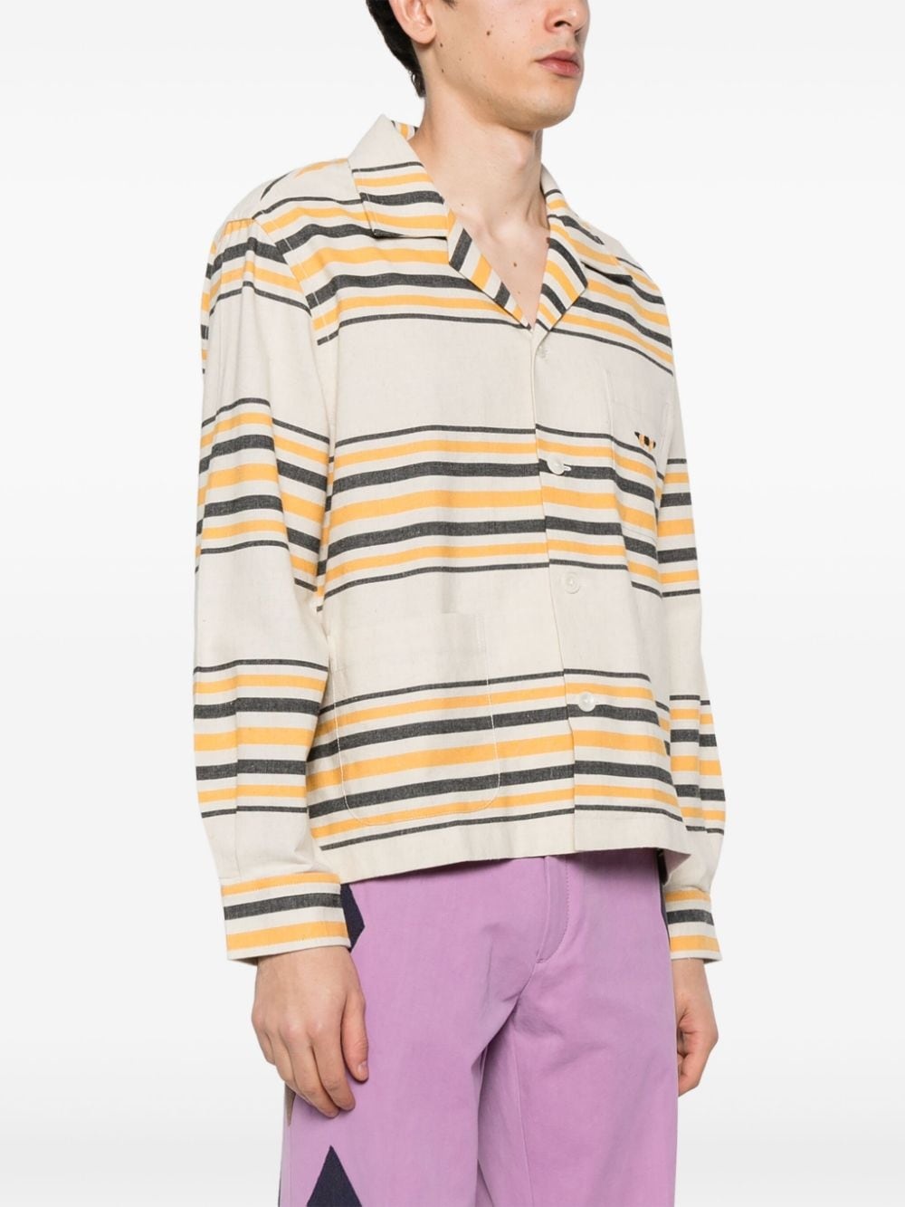 embroidered-logo striped shirt - 3