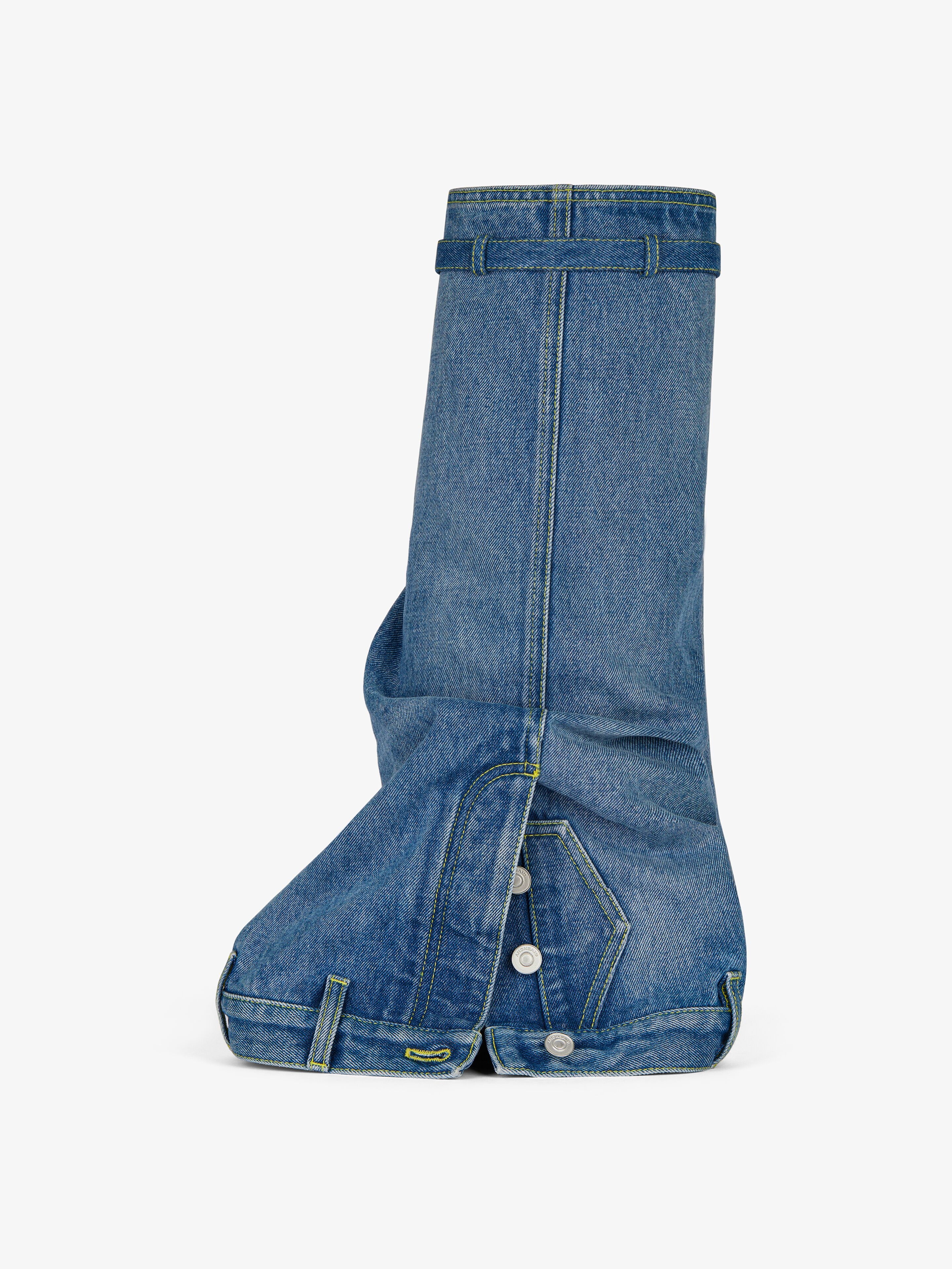 SHARK LOCK BIKER BOOTS IN WRAPPED DENIM - 4