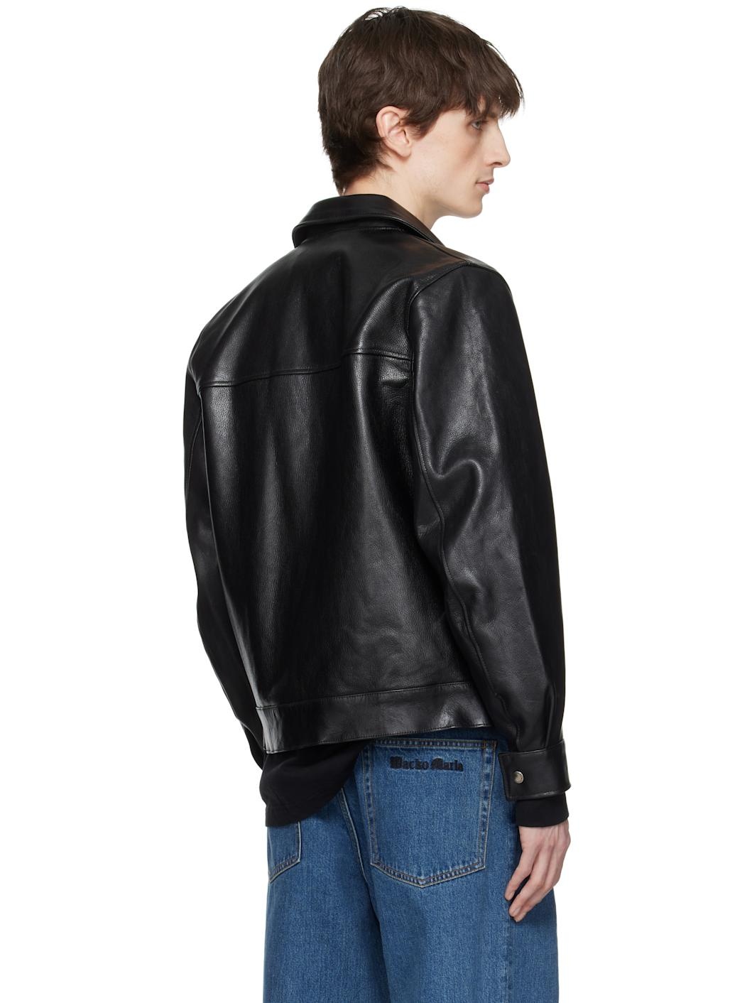 Black Grained Leather Jacket - 3