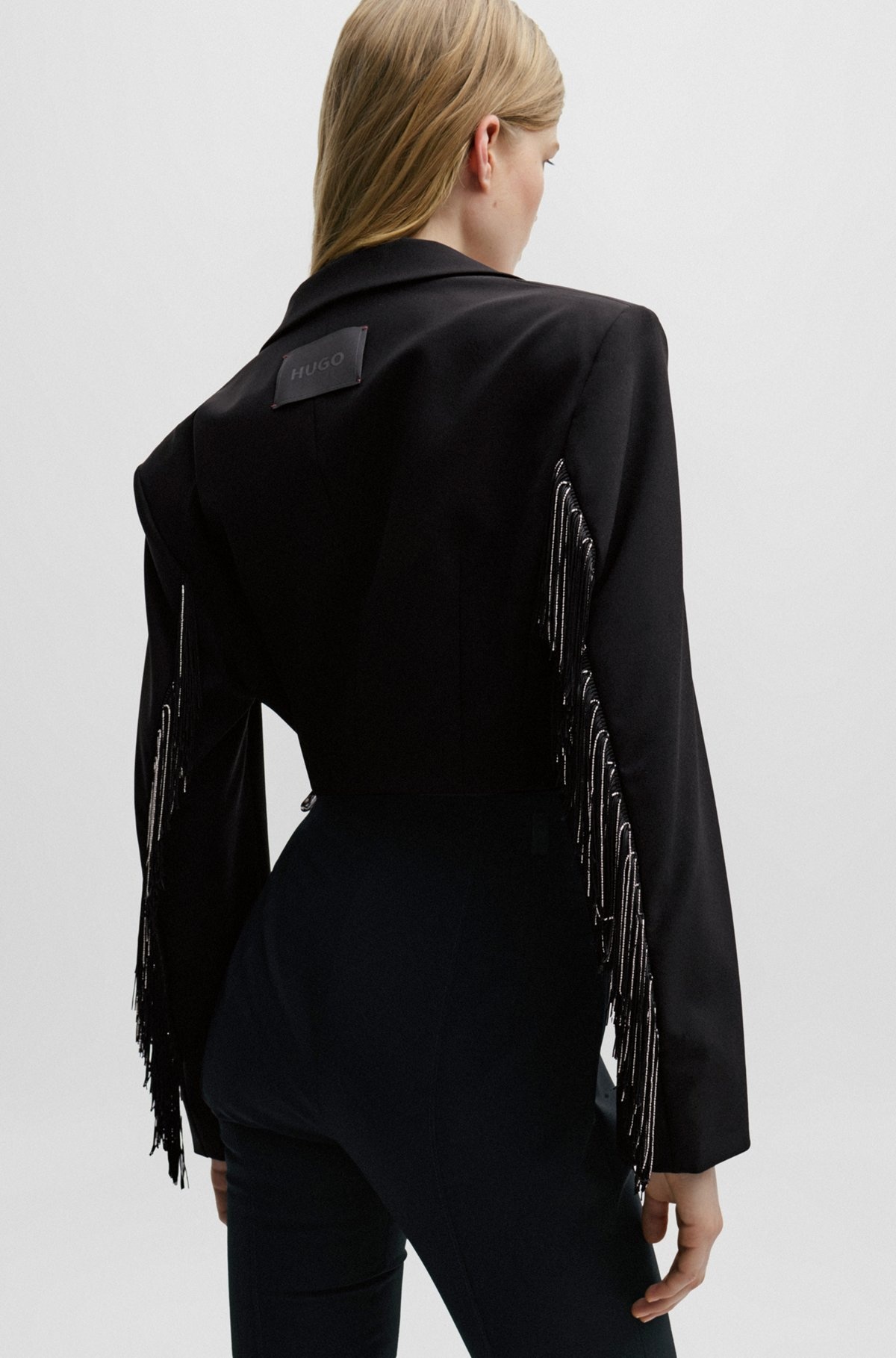 CROPPED REGULAR-FIT JACKET WITH FRINGE TRIMS - 4