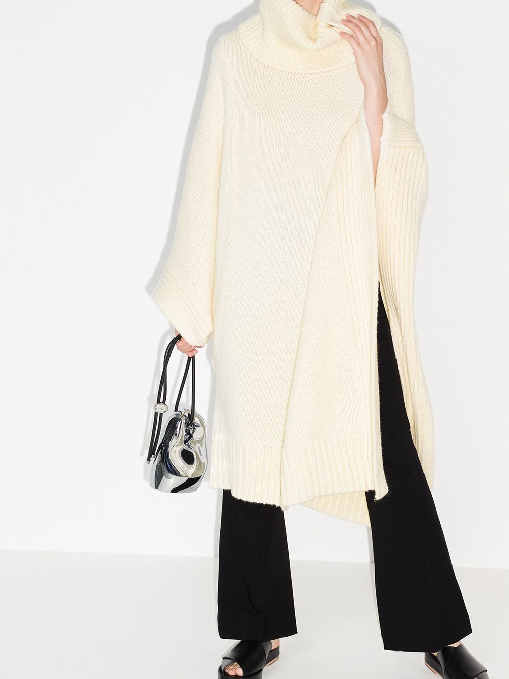 asymmetric knitted poncho - 2