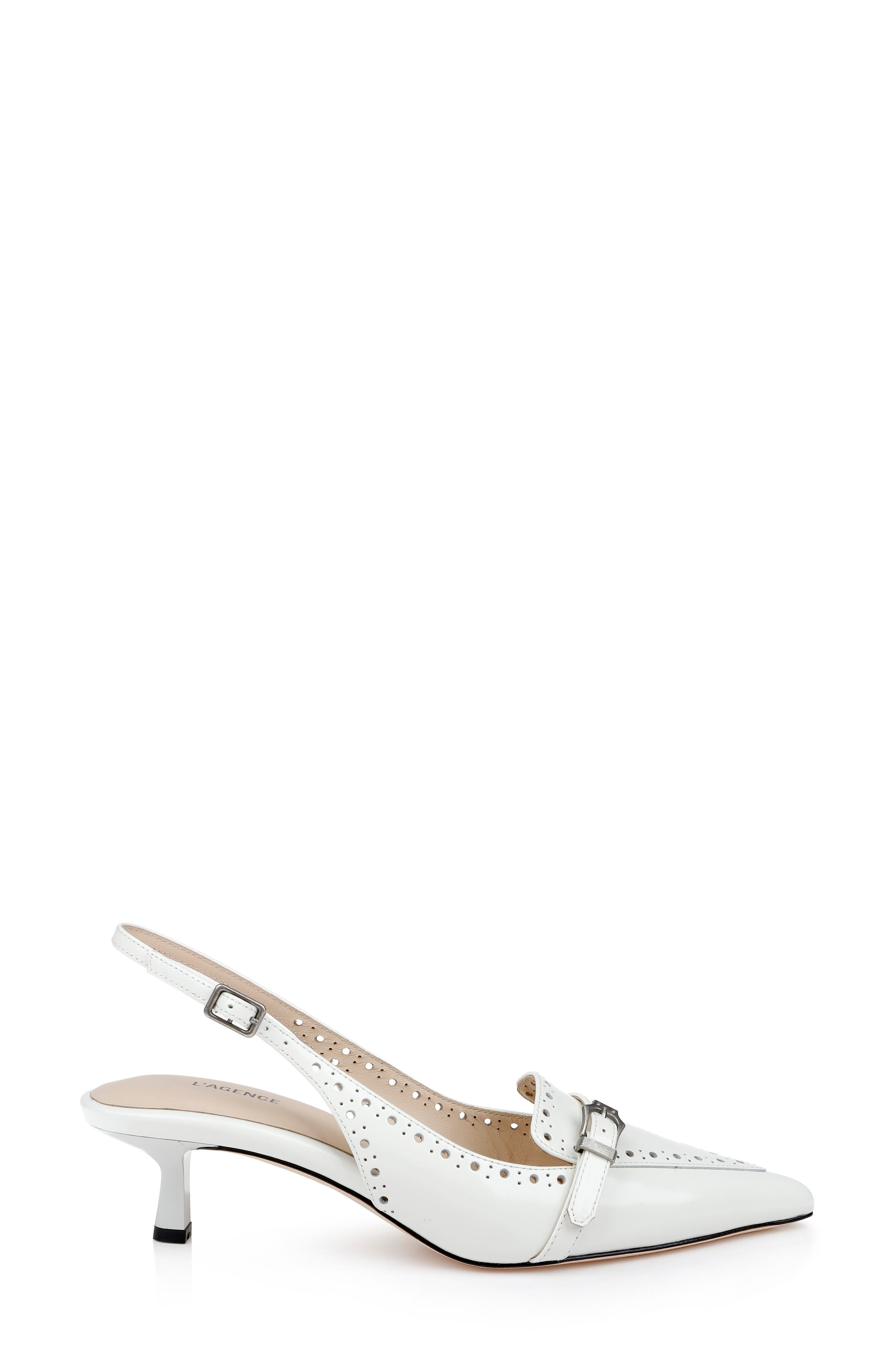 L'AGENCE Lourdes Slingback Pointed Toe Kitten Heel Pump in Pearl Leather at Nordstrom - 3
