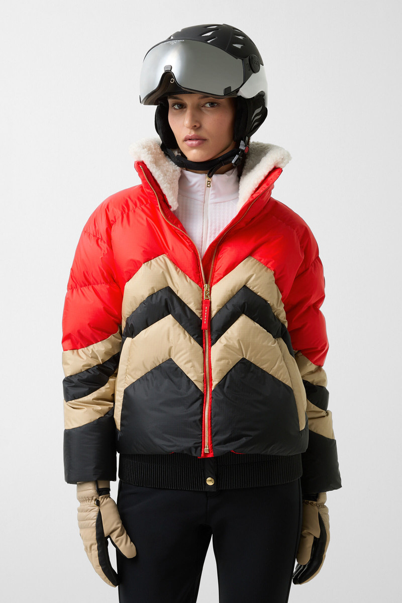 Valea down ski jacket in Red/beige/black 2