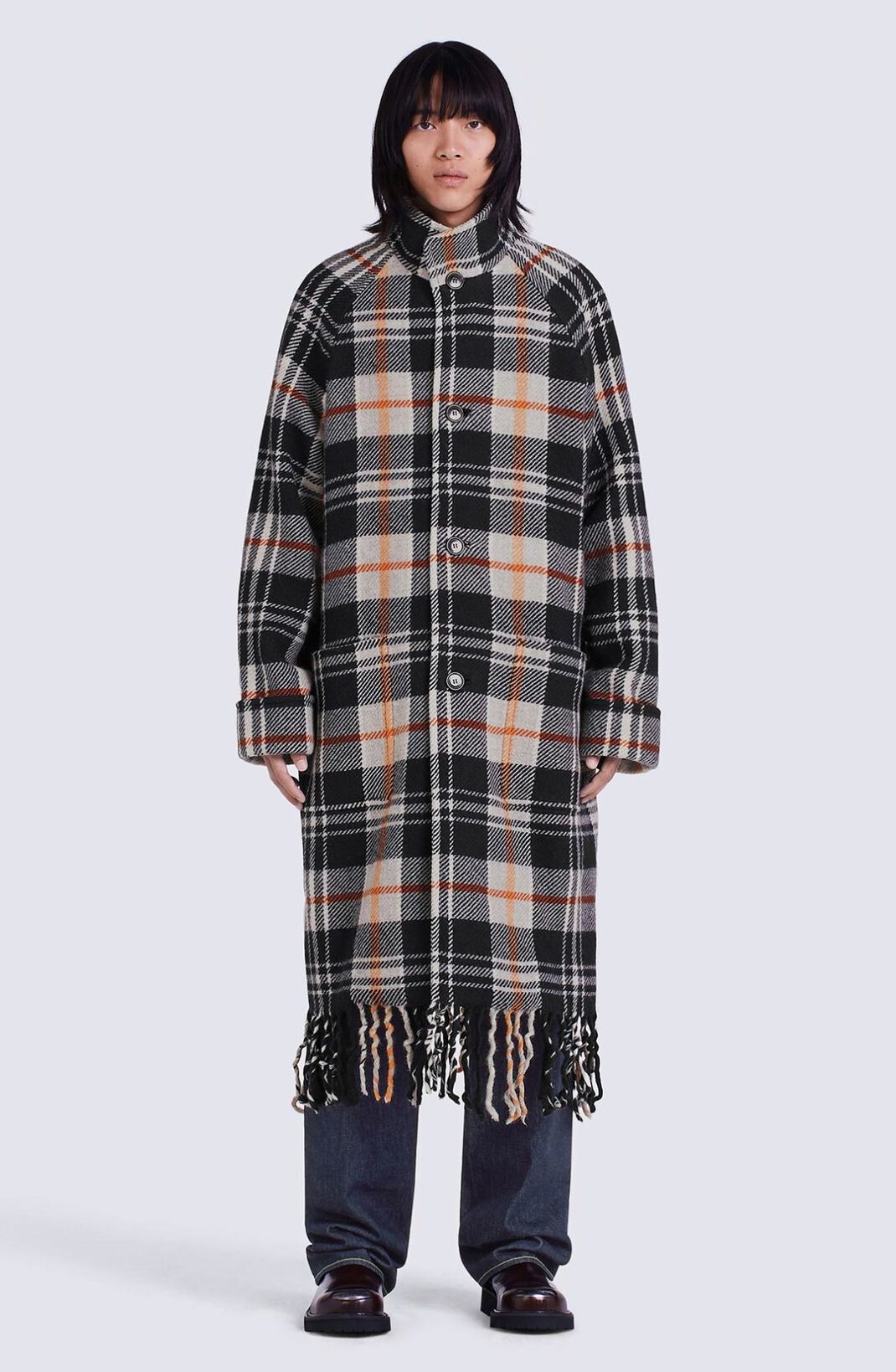 Fringed checked coat - 3