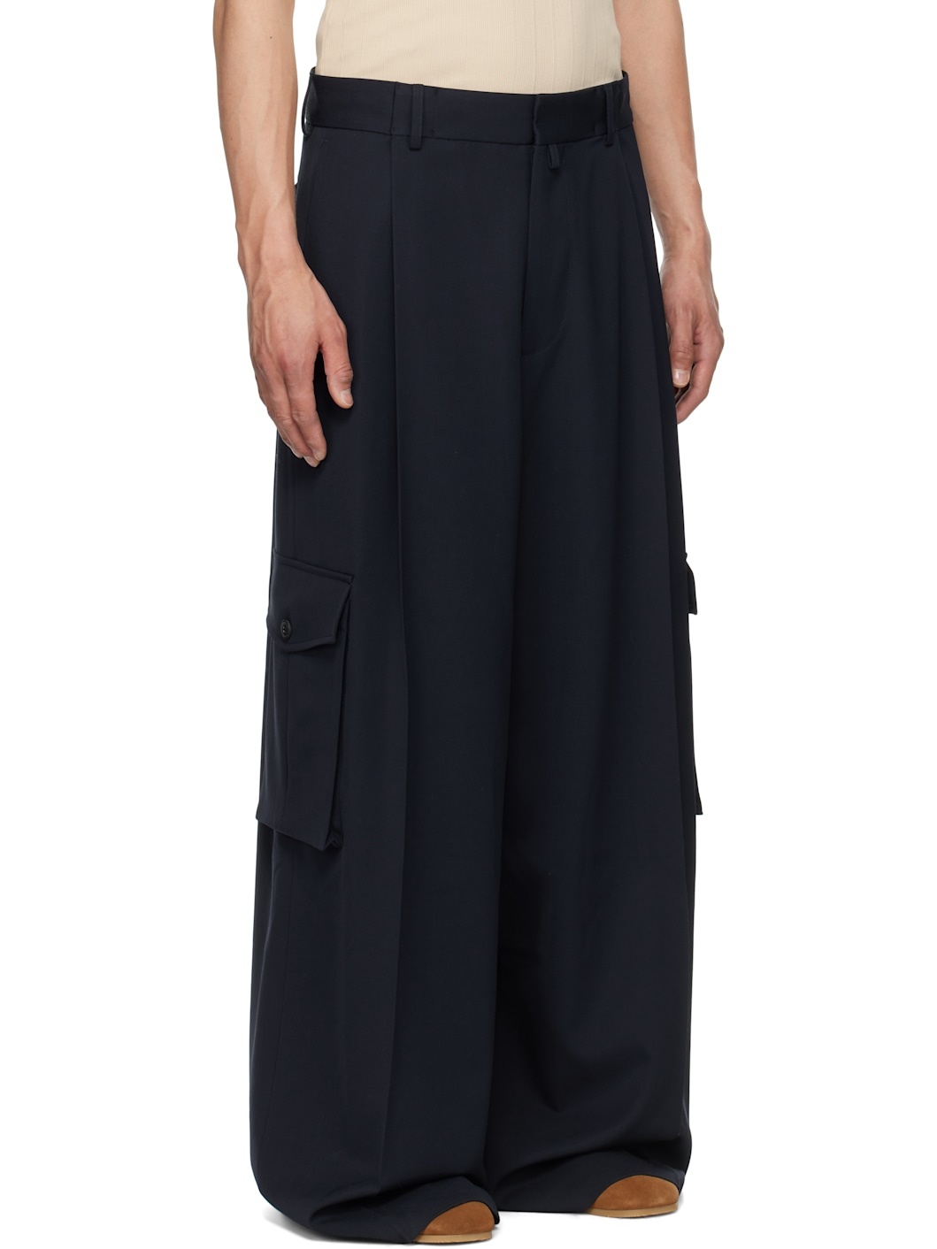 Navy Wide Pleated Trousers - 2