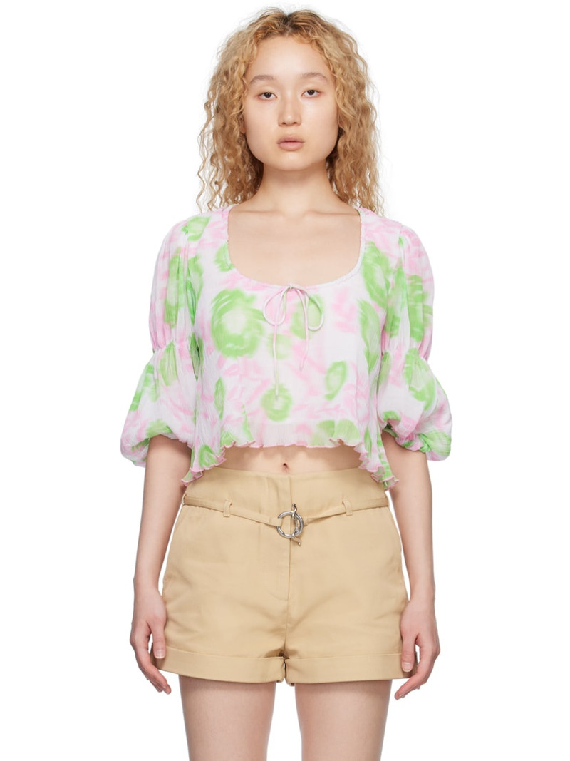 Pink & Green Pleated Blouse 1