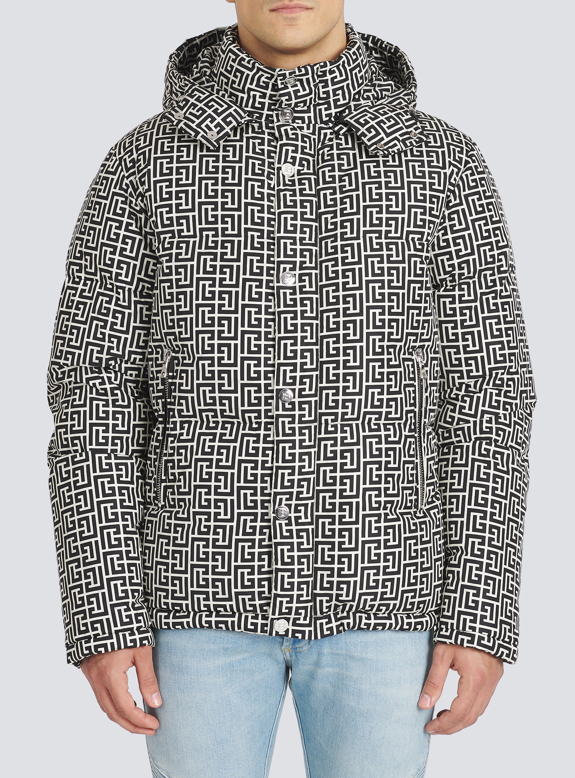 Nylon quilted coat with Balmain monogram - 5