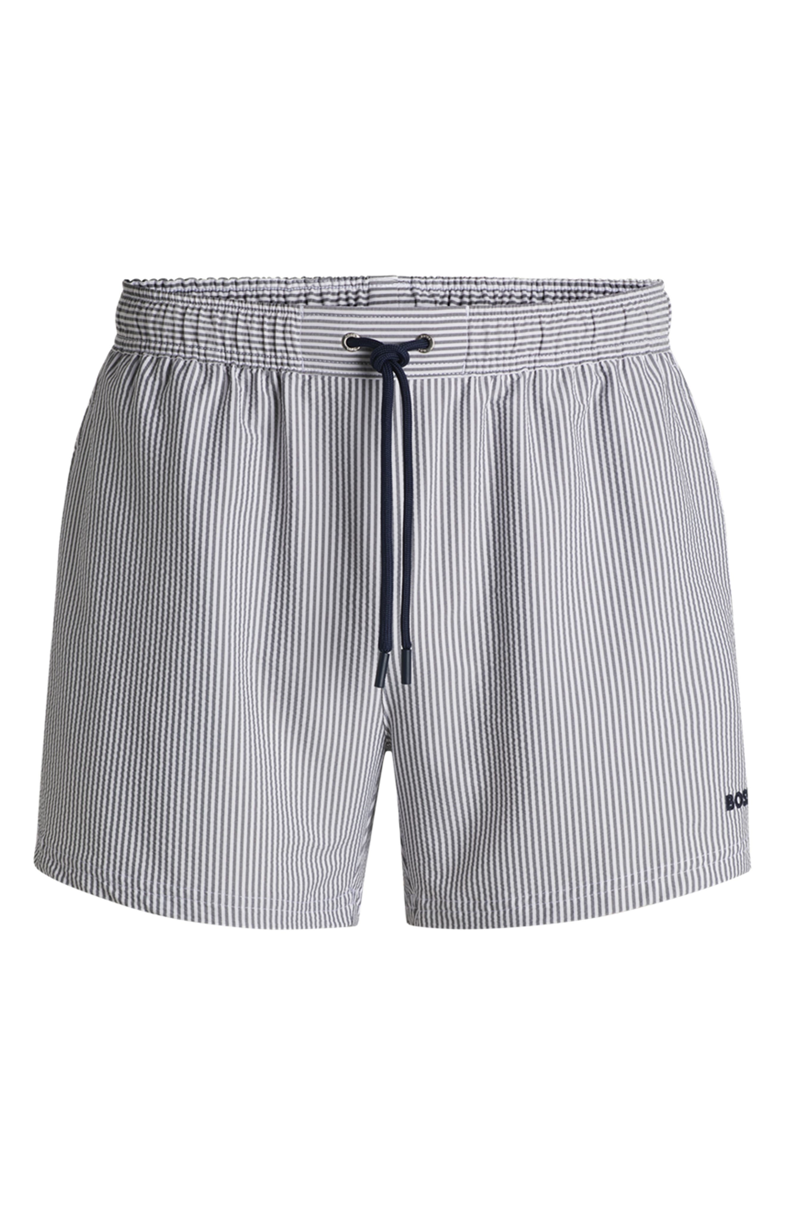 BOSS Velvetfish Stripe Seersucker Swim Trunks in Navy at Nordstrom - 3
