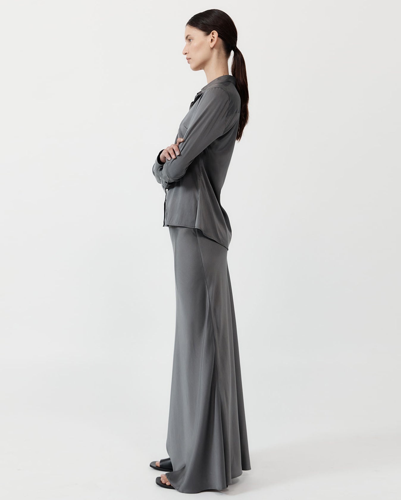 Soft Silk Maxi Skirt - Pewter Grey - 3