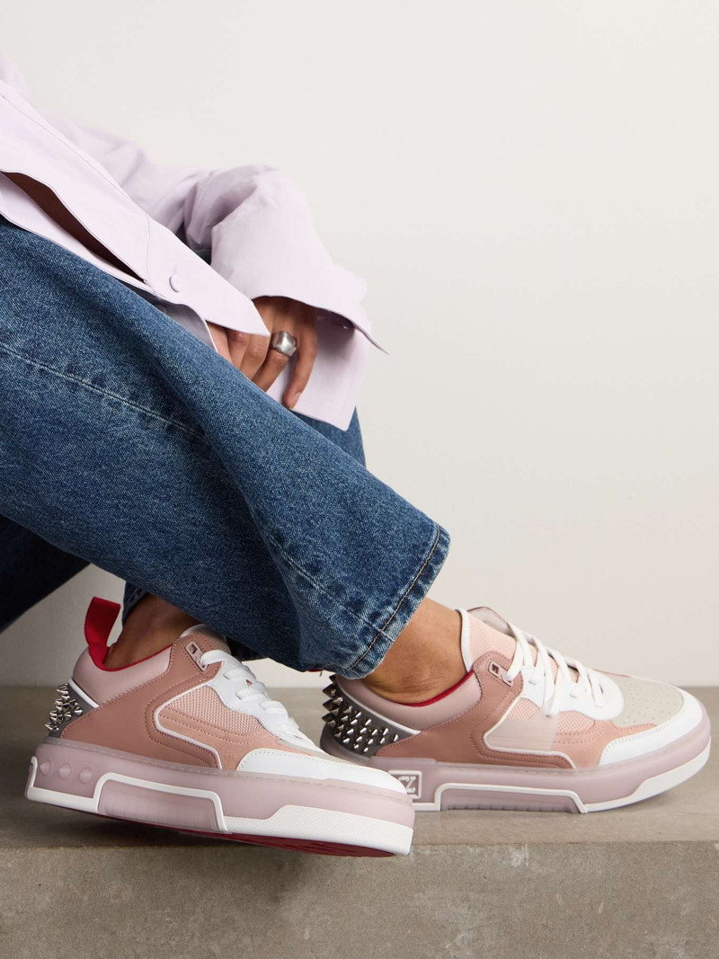 Christian Louboutin Astroloubi spiked leather, suede and mesh sneakers Pink outlook