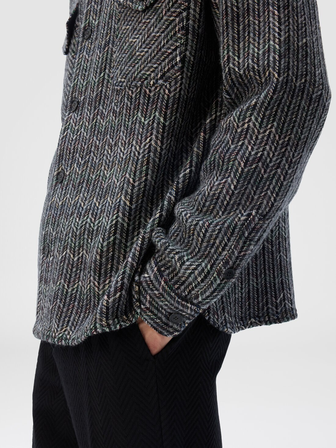 Overshirt in Wool-Cotton Blend with Zigzag Pattern - 5