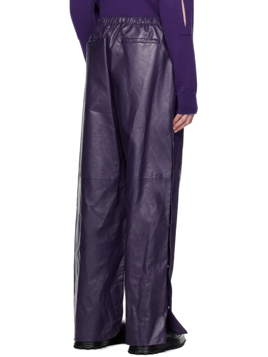 Purple Paneled Leather Pants - 3