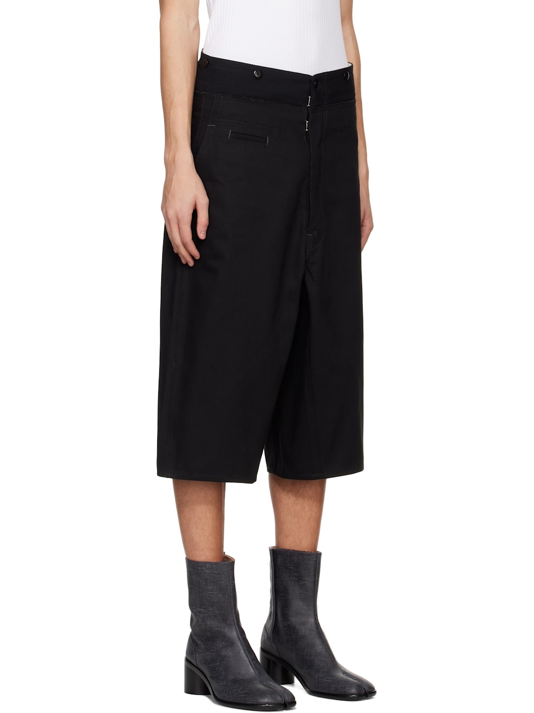 Black Spliced Cotton Shorts - 2