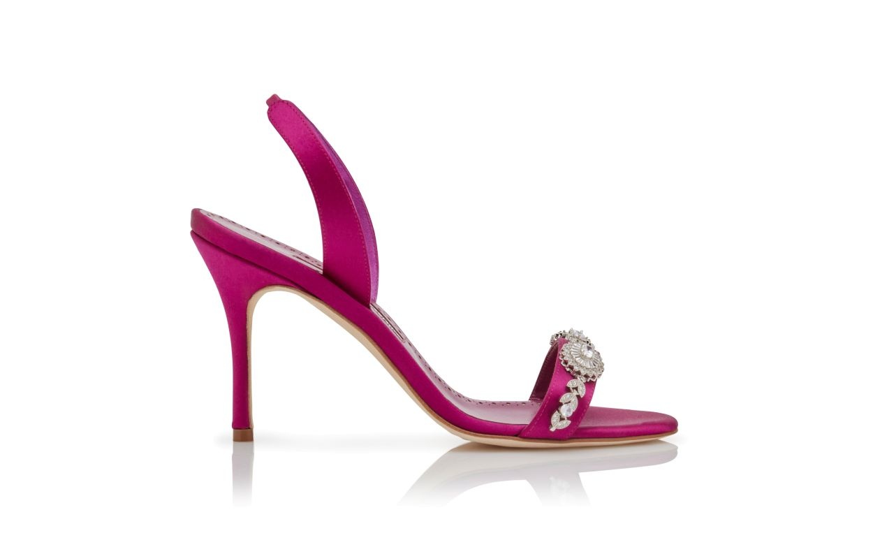 Pink Satin Embellished Slingback Sandals - 1