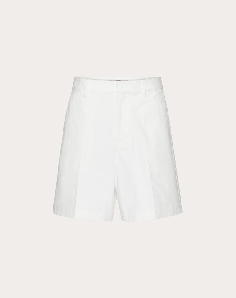 STRETCH COTTON CANVAS BERMUDA SHORTS WITH RUBBERIZED V DETAIL - 1