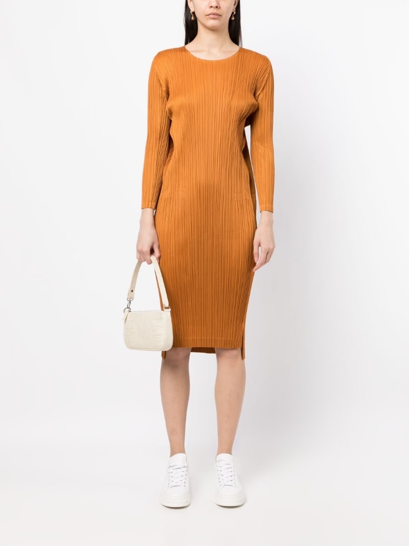 pleated long-sleeve midi dress - 2