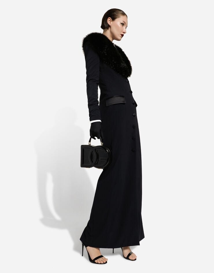 Long silk georgette coat with faux fur collar - 8